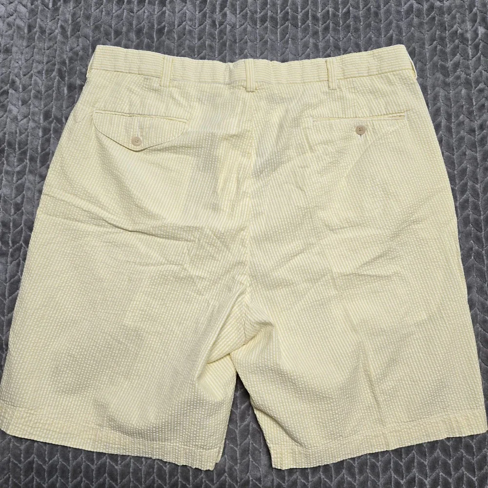Polo Golf Ralph Lauren Mens 36 Yellow Seersucker‎ Striped Pleated Fairway Shorts